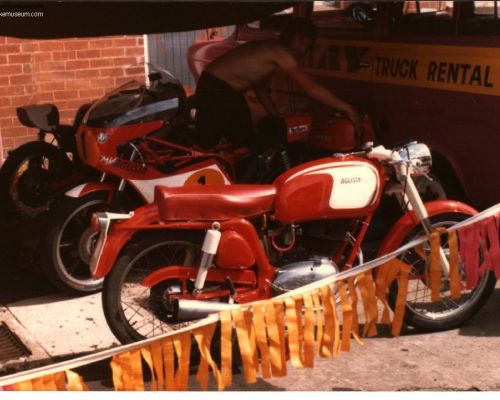 MV Agusta 150RS  Photo taken at Australian GP,   Laverton, Victoria, 1976, when the   Agostini pit crew gave me some tank   decals of the modern style. Now   updated with decals from original   factory.